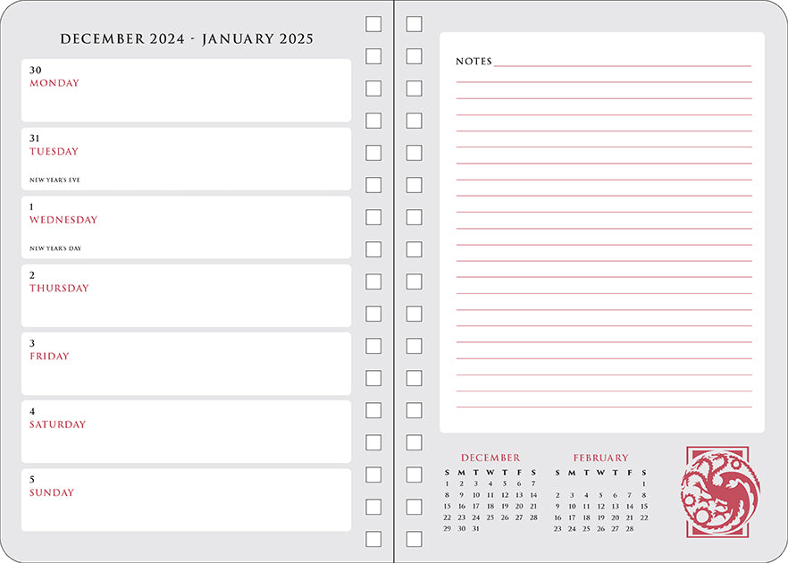 2025 House of the Dragon 13-Month Weekly Planner